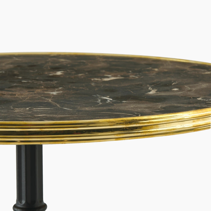 Parisian Style Flat Auto-Adjust Bar Table Brown Marble & Brass