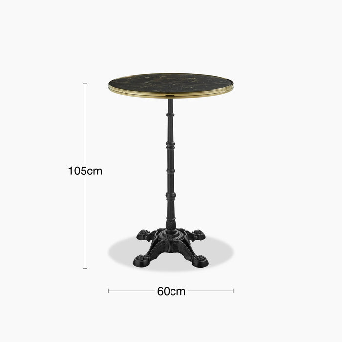 Parisian Style Flat Auto-Adjust Bar Table Brown Marble & Brass