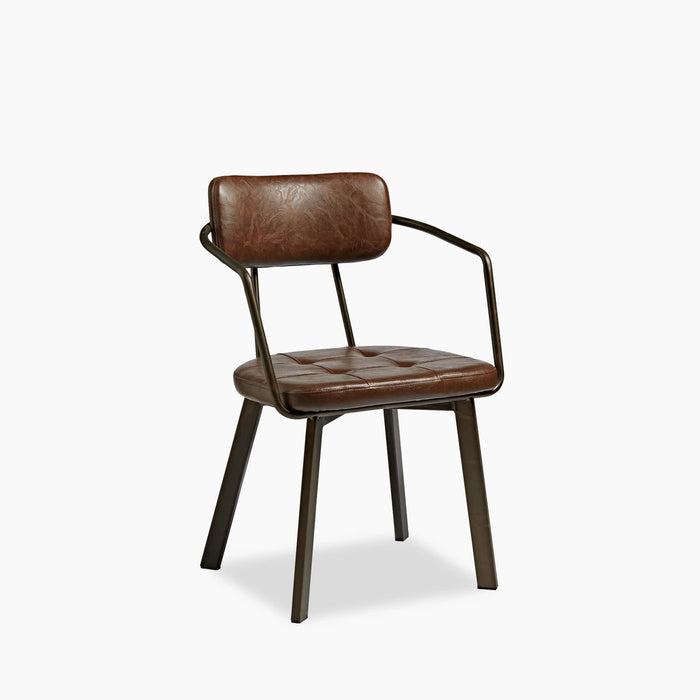 Algora Carver Dining Chair Vintage Brown Faux Leather & Gunmetal