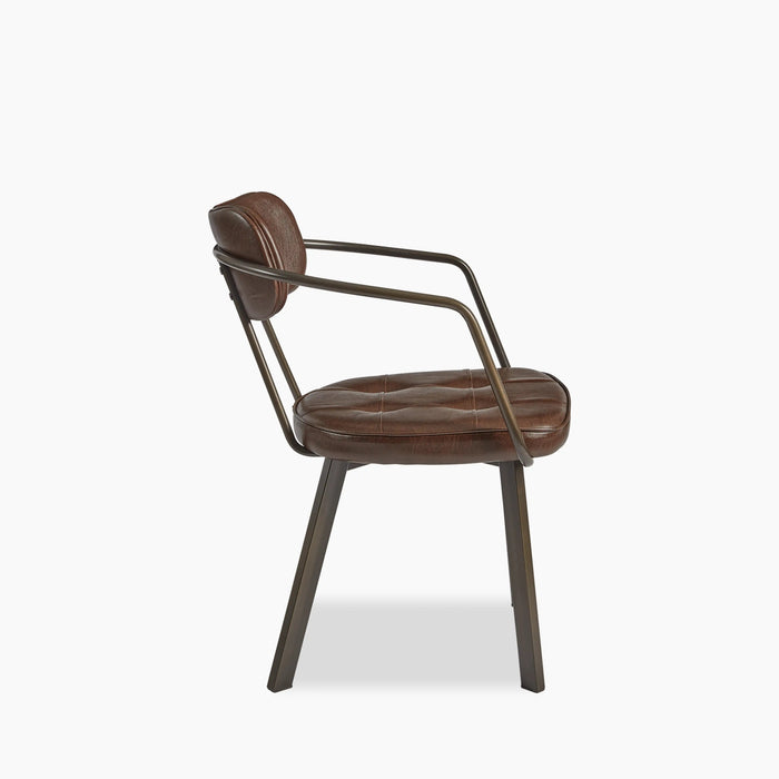 Algora Carver Dining Chair Vintage Brown Faux Leather & Gunmetal