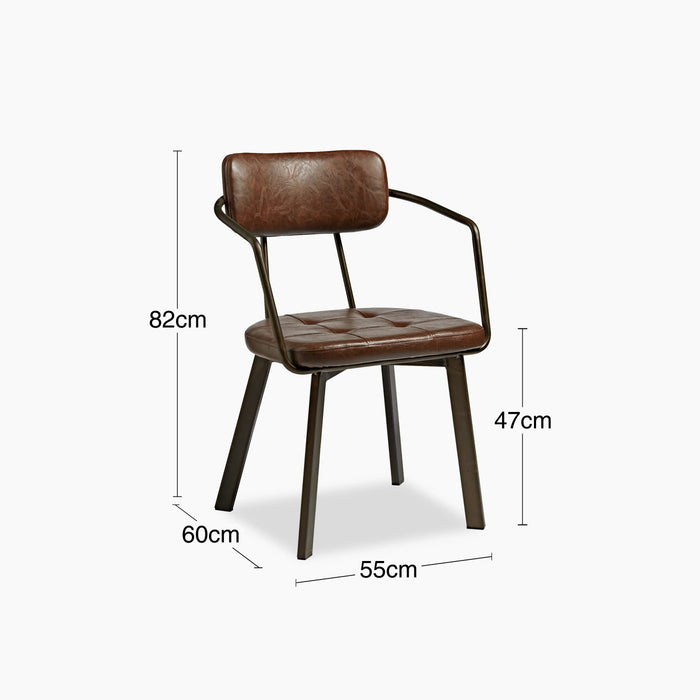 Algora Carver Dining Chair Vintage Brown Faux Leather & Gunmetal