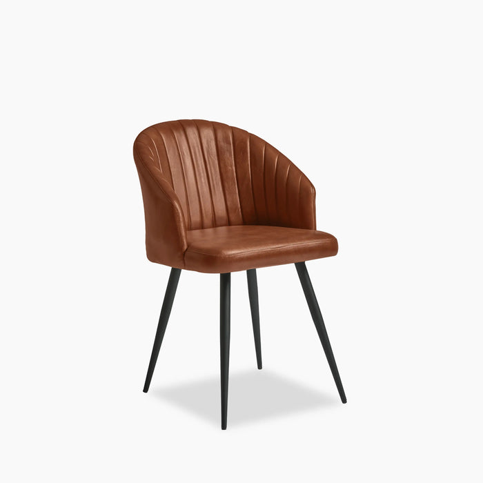 Argyle Carver Dining Chair Bruciato Tan Faux Leather & Black
