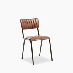 Gibson Stackable Dining Chair | Vintage Tan Faux Leather & Black