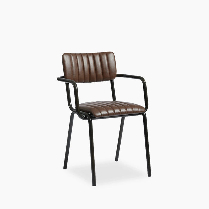 Gibson Stackable Carver Dining Chair Vintage Brown Faux Leather & Black