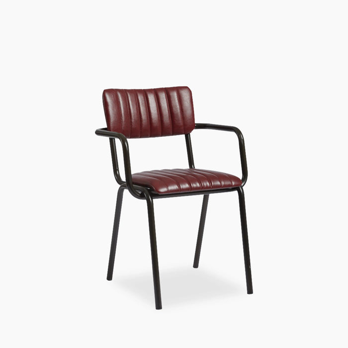 Gibson Stackable Carver Dining Chair Vintage Red Faux Leather & Black