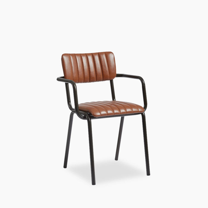 Gibson Stackable Carver Dining Chair Vintage Tan Faux Leather & Black