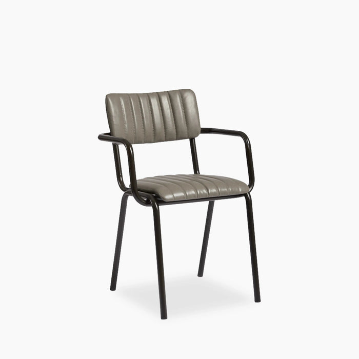 Gibson Stackable Carver Dining Chair Vintage Dark Grey Faux Leather & Black