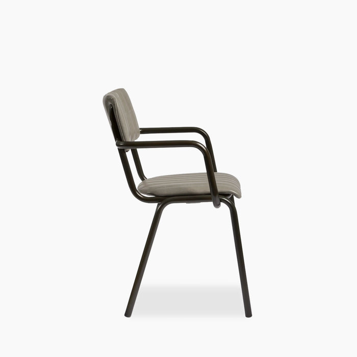 Gibson Stackable Carver Dining Chair Vintage Dark Grey Faux Leather & Black
