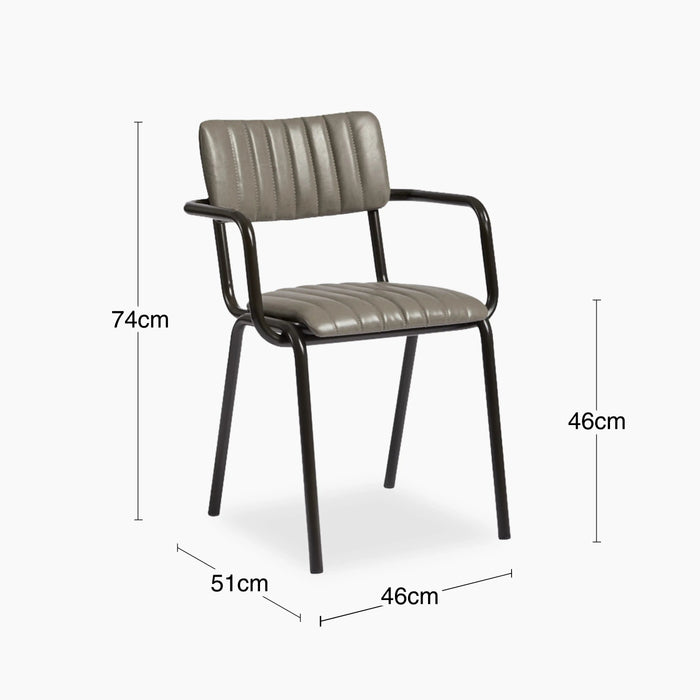 Gibson Stackable Carver Dining Chair Vintage Dark Grey Faux Leather & Black