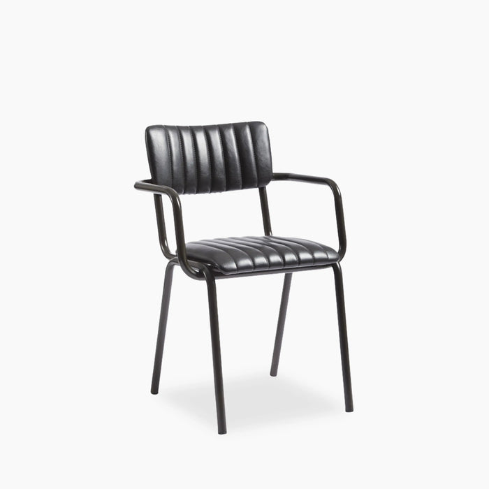 Gibson Stackable Carver Dining Chair Vintage Black Faux Leather & Black