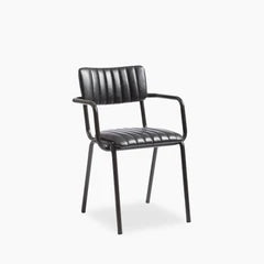 Gibson Stackable Carver Dining Chair | Vintage Black Faux Leather & Black