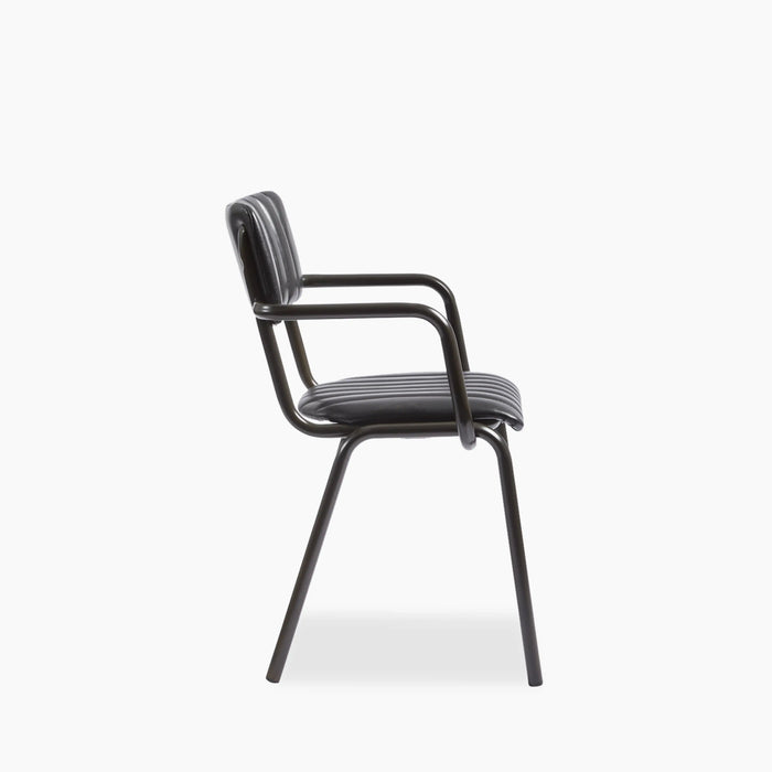 Gibson Stackable Carver Dining Chair Vintage Black Faux Leather & Black