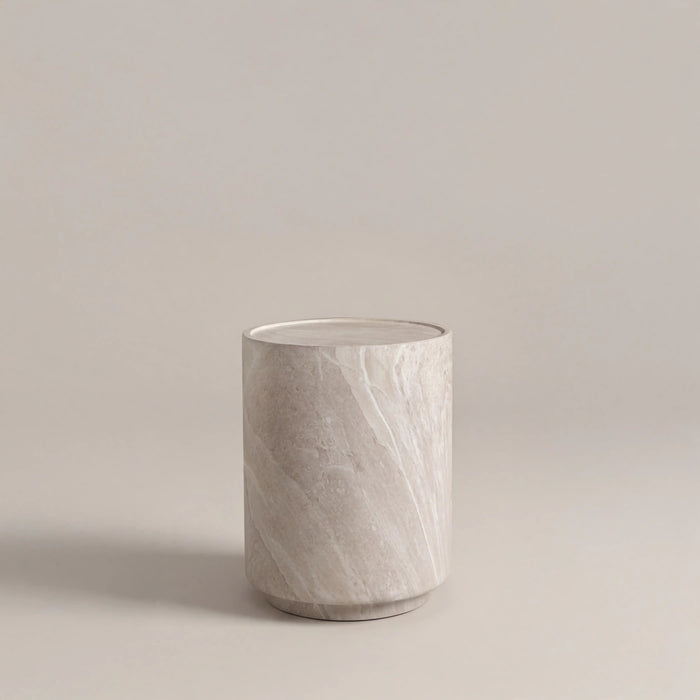 Ingrid Round Side Table Light Grey Stone Effect
