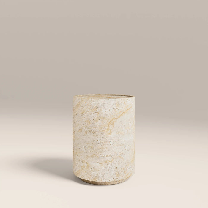 Ingrid Round Side Table Natural Travertine Effect