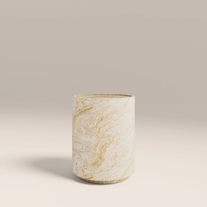 Ingrid Round Side Table Natural Travertine Effect