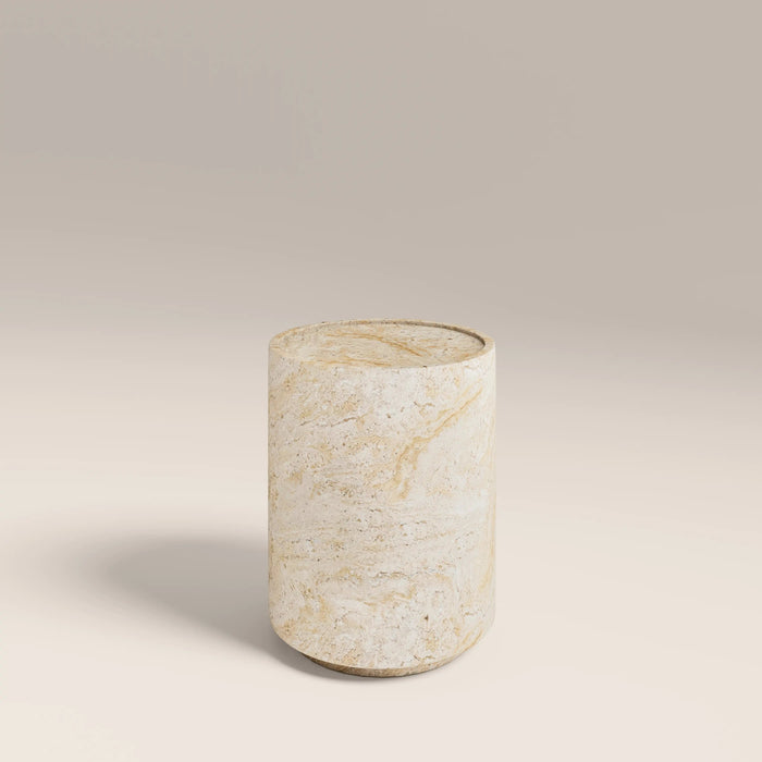 Ingrid Round Side Table Natural Travertine Effect