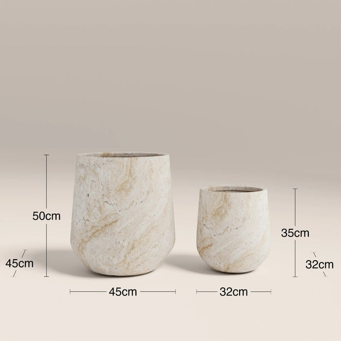 Marple Set of 2 IndoorOutdoor Planters Natural Travertine Effect