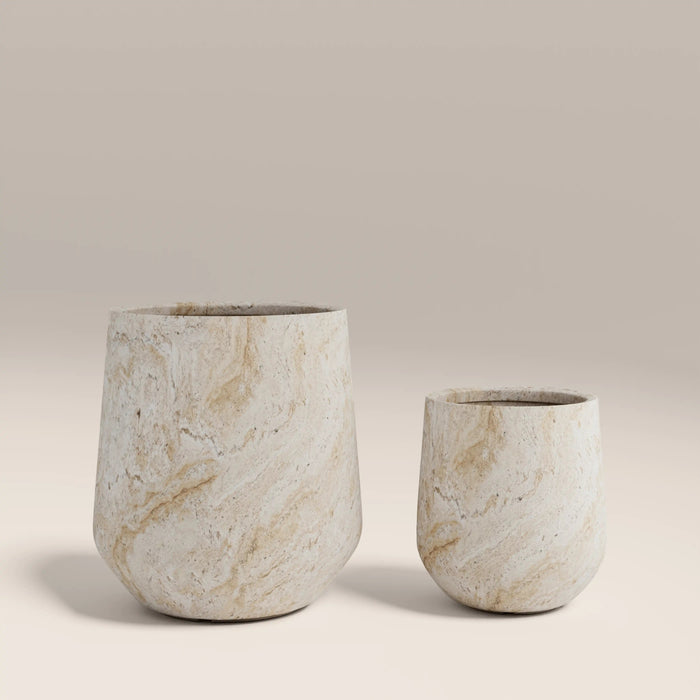 Marple Set of 2 IndoorOutdoor Planters Natural Travertine Effect