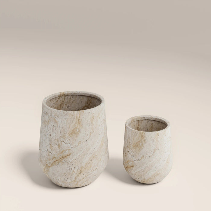 Marple Set of 2 IndoorOutdoor Planters Natural Travertine Effect