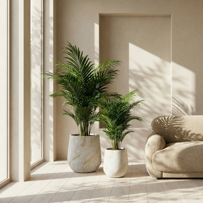 Marple Set of 2 IndoorOutdoor Planters Natural Travertine Effect