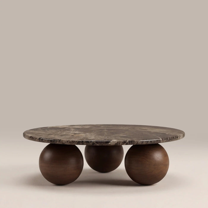 Akira Round Coffee Table Emperador Brown Honed Marble & Walnut