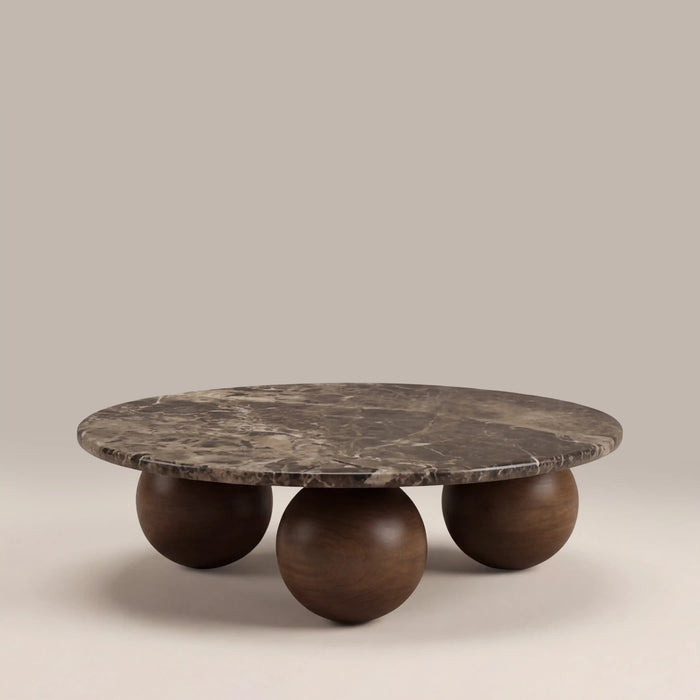 Akira Round Coffee Table Emperador Brown Honed Marble & Walnut