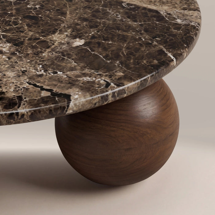 Akira Round Coffee Table Emperador Brown Honed Marble & Walnut