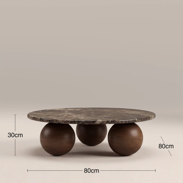 Akira Round Coffee Table Emperador Brown Honed Marble & Walnut