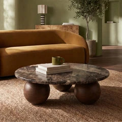 Akira Round Coffee Table | Emperador Brown Honed Marble & Walnut