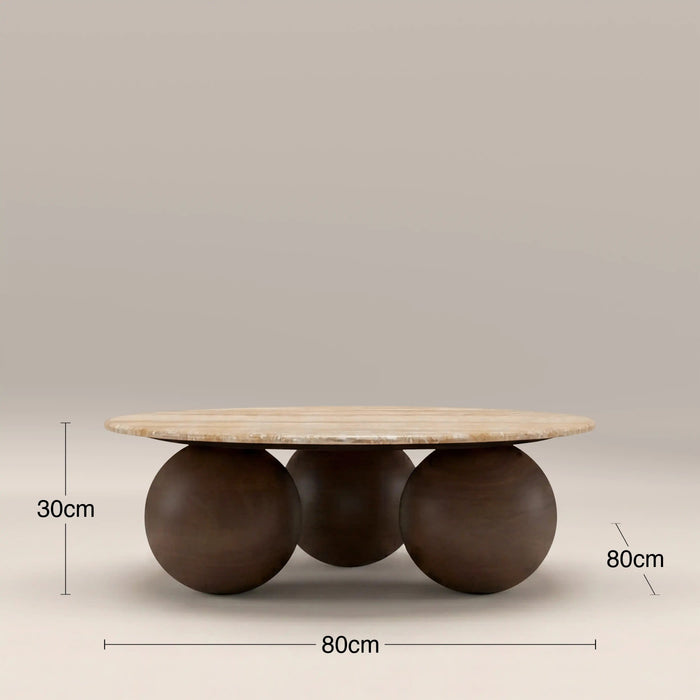 Akira Round Coffee Table Natural Travertine & Walnut