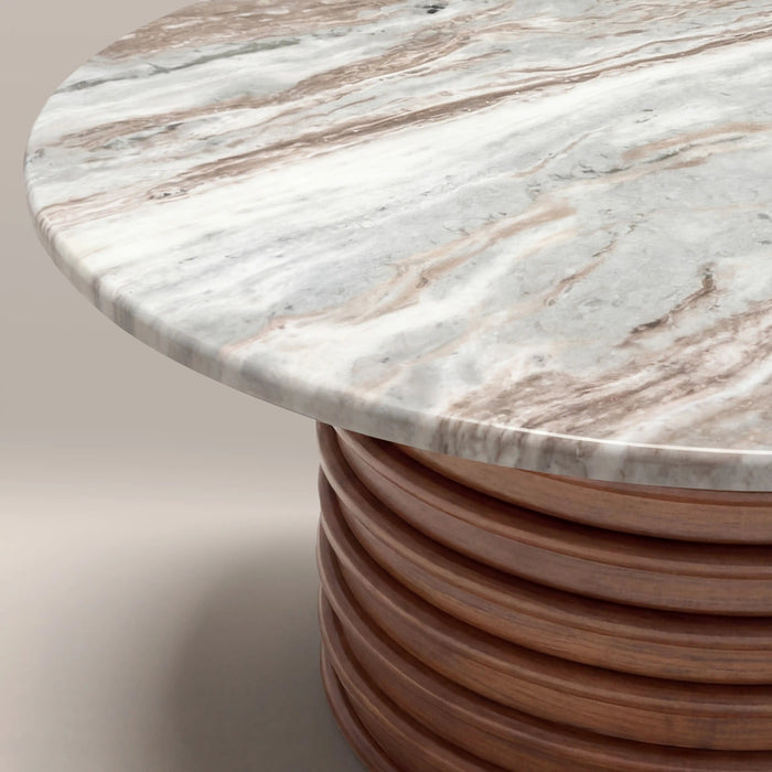 Dita Round Coffee Table French Riviera Honed Marble & Walnut