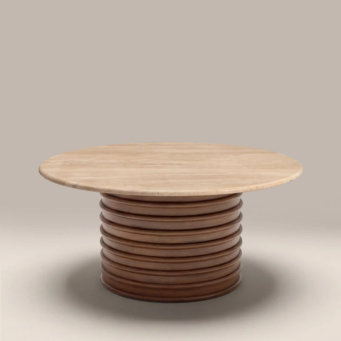 Dita Round Coffee Table Natural Travertine & Walnut