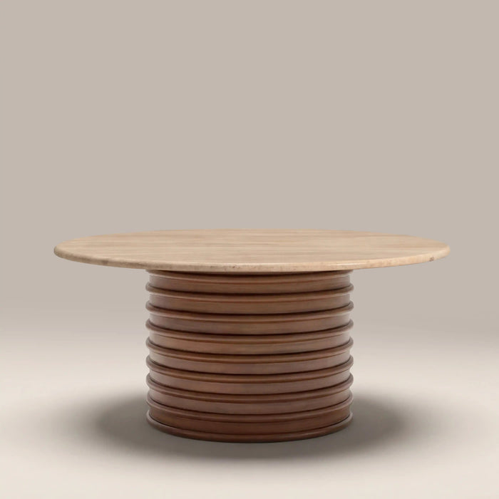 Dita Round Coffee Table Natural Travertine & Walnut