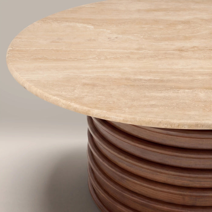 Dita Round Coffee Table Natural Travertine & Walnut