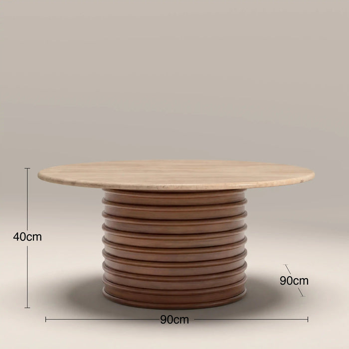 Dita Round Coffee Table Natural Travertine & Walnut