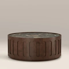 Juno Round Coffee Table | Emperador Brown Honed Marble & Walnut