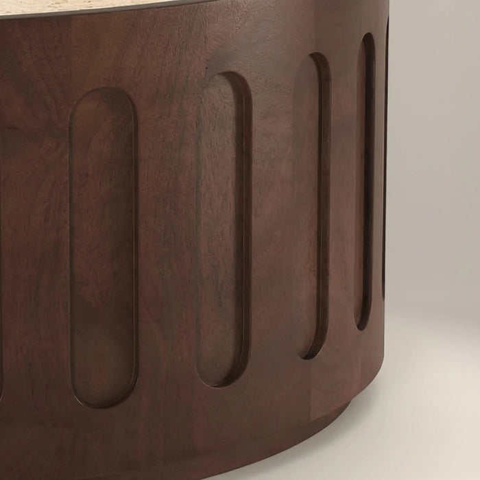 Juno Round Coffee Table Natural Travertine & Walnut