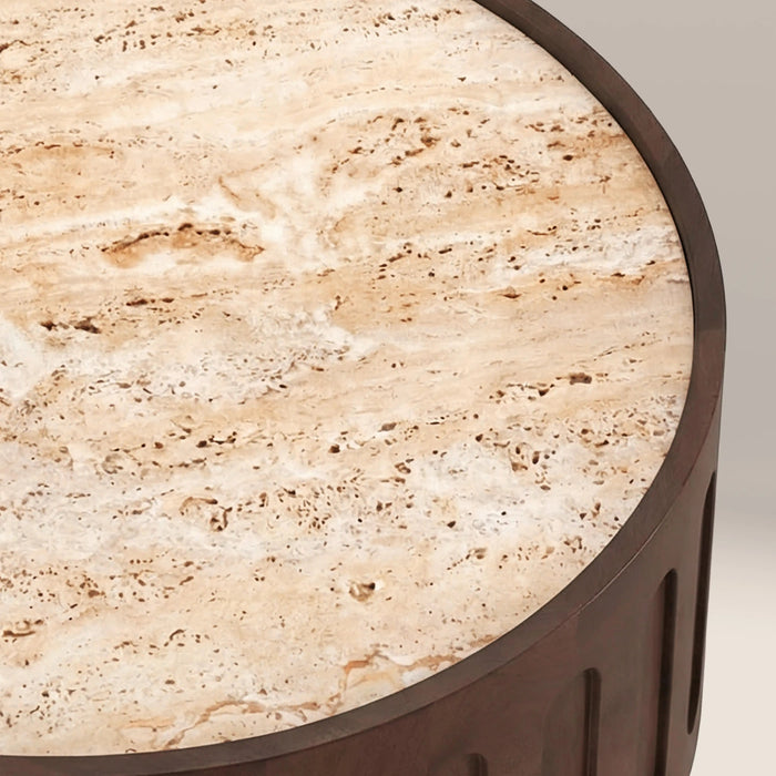 Juno Round Coffee Table Natural Travertine & Walnut