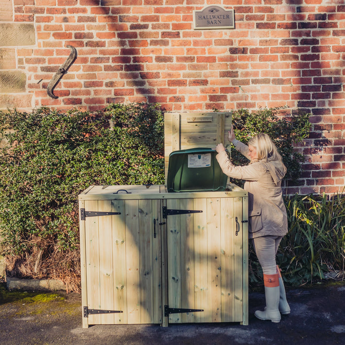 Deluxe Double Wooden Bin Store Outdoor Waste Storage Unit