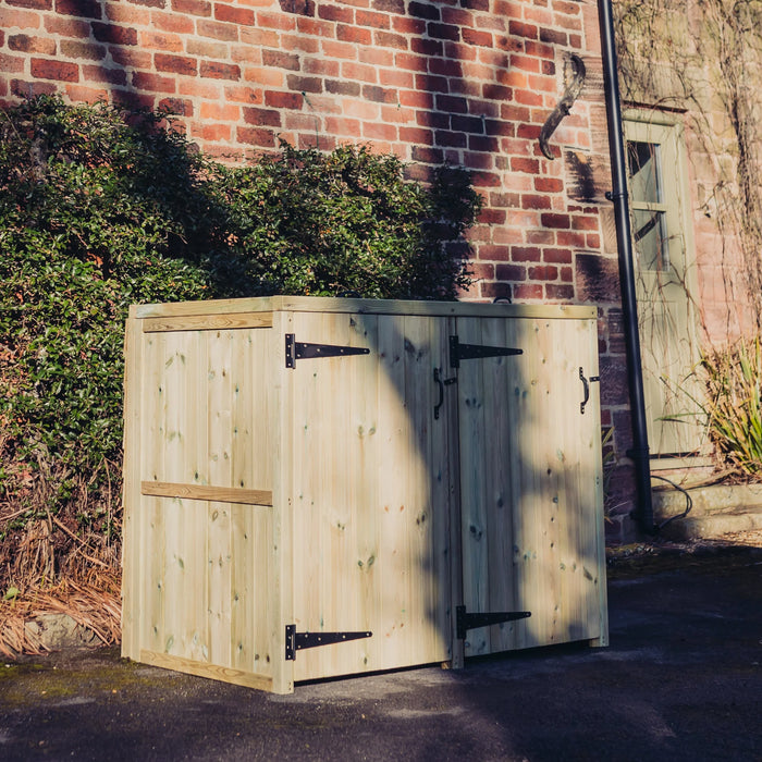 Deluxe Double Wooden Bin Store Outdoor Waste Storage Unit