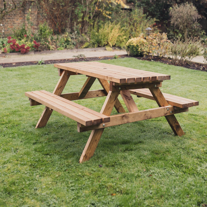 Deluxe 180cm Picnic Table Redwood Garden Dining Set (Seats 8)