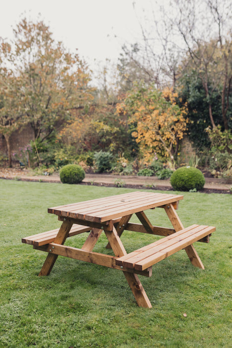 Deluxe 180cm Picnic Table Redwood Garden Dining Set (Seats 8)