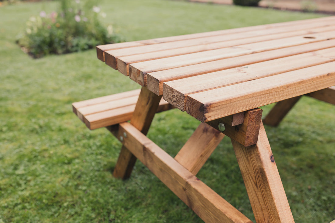 Deluxe 180cm Picnic Table Redwood Garden Dining Set (Seats 8)
