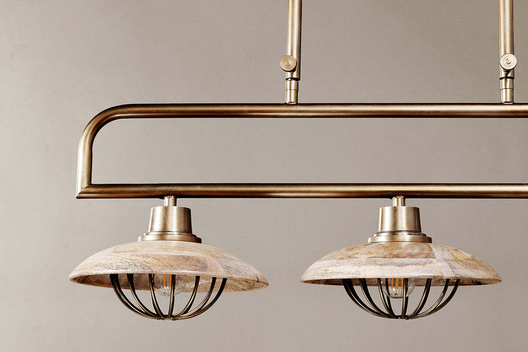 Chakai Mango Wood Pendant Lamp Natural Antique Brass