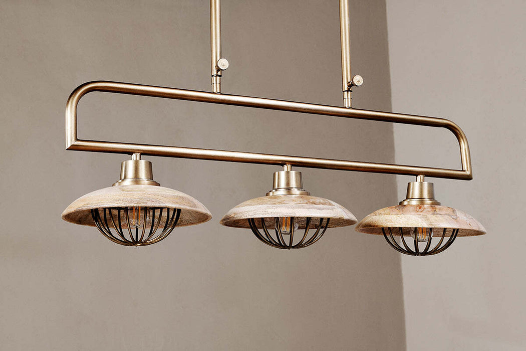 Chakai Mango Wood Pendant Lamp Natural Antique Brass