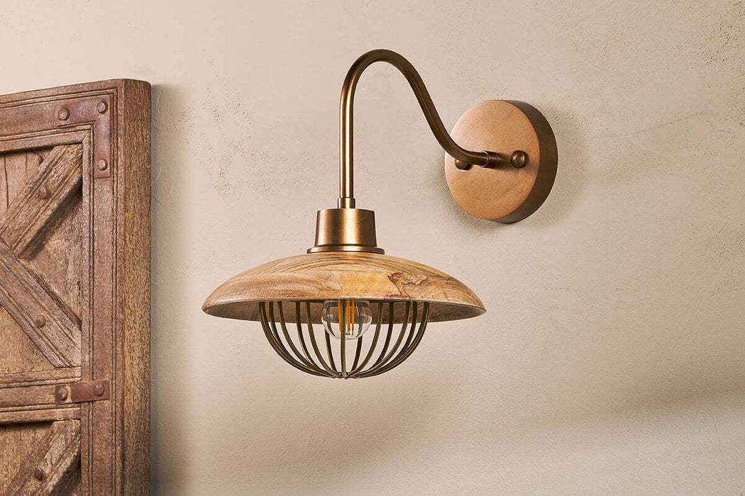 Chakai Mango Wood Wall Lamp Natural Antique Brass