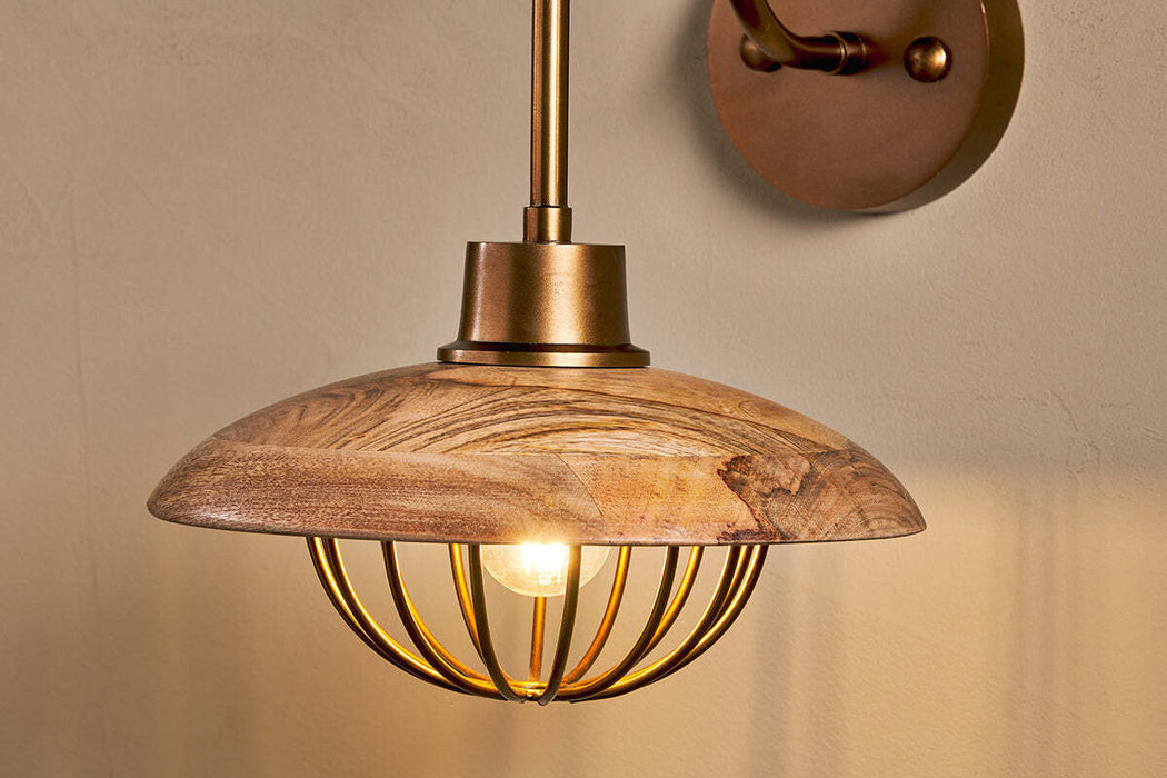 Chakai Mango Wood Wall Lamp Natural Antique Brass