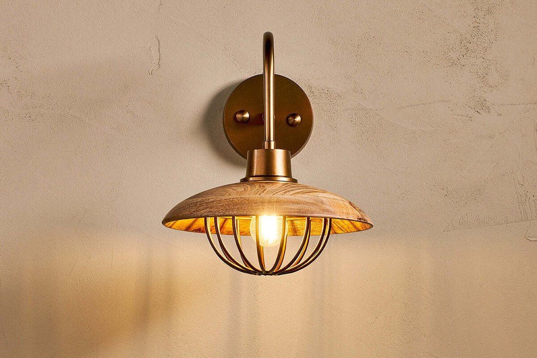 Chakai Mango Wood Wall Lamp Natural Antique Brass