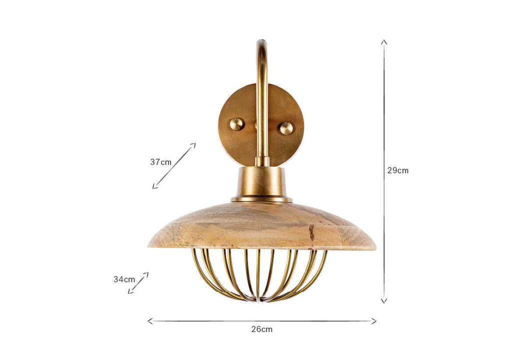 Chakai Mango Wood Wall Lamp - Natural & Antique Brass