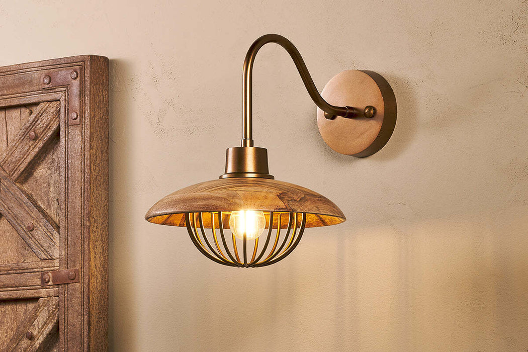 Chakai Mango Wood Wall Lamp Natural Antique Brass